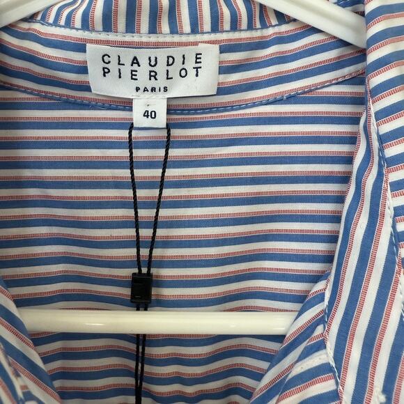 CLAUDIE PIERLOT Stripe Shirt Dress Cotton US 8 Long Sleeve NWT Parisian - Picture 2 of 10